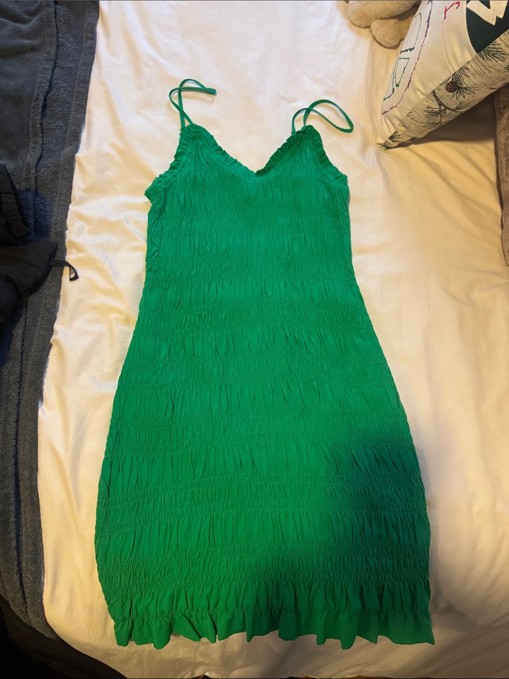 H&M Green Smocked Spaghetti-Strap Mini Dress